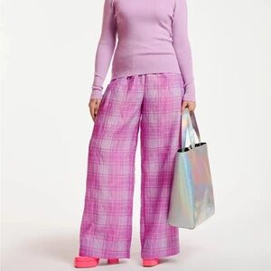 Essentiel Antwerp Lilac Purple Donuts Checked Wide Leg Pant 40 Large Floral Bold